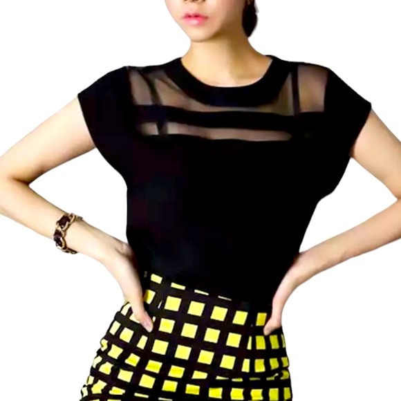 Tops - Black Mesh Blouse Top Size M